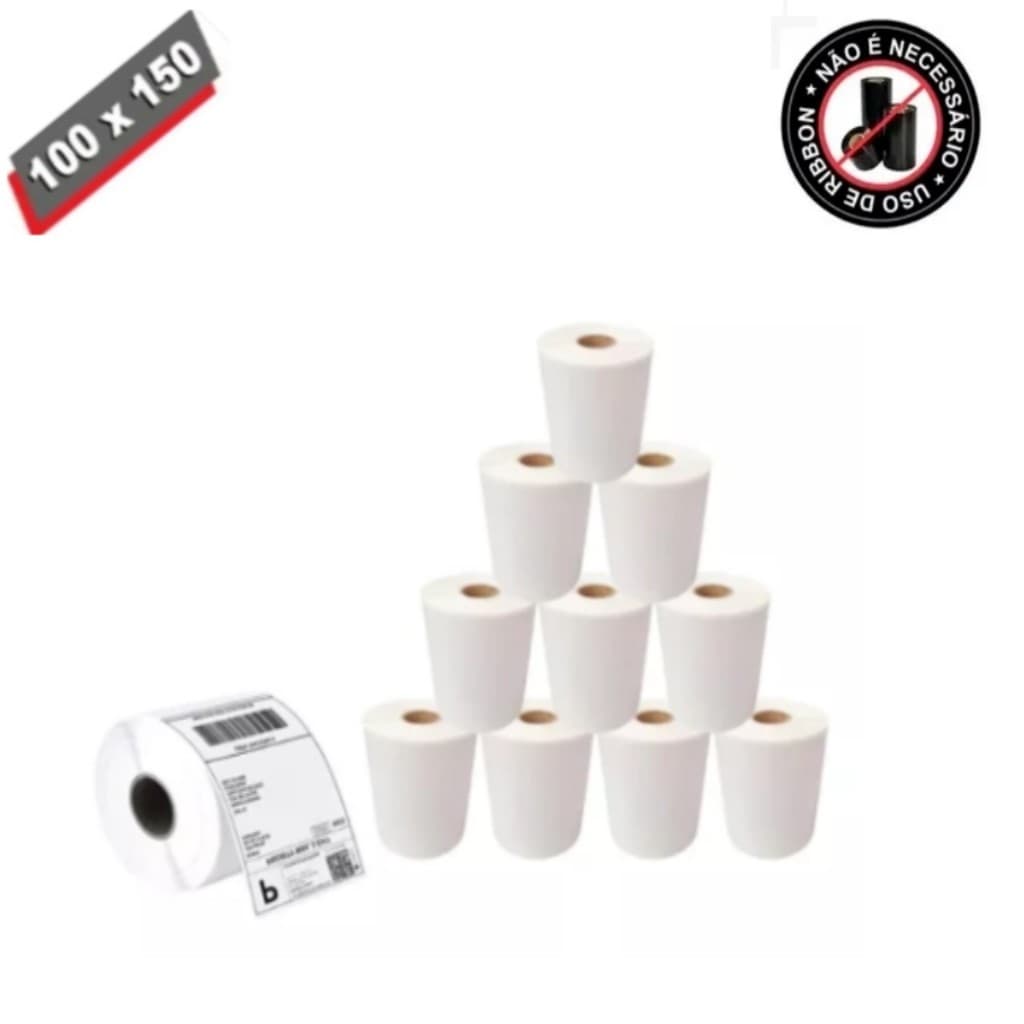 Etiqueta 10x15 100x150 Termica Adesiva Serrilha Nao Usa Ribbon -Kit c/ 10 Rolos (180 etq/rolo)