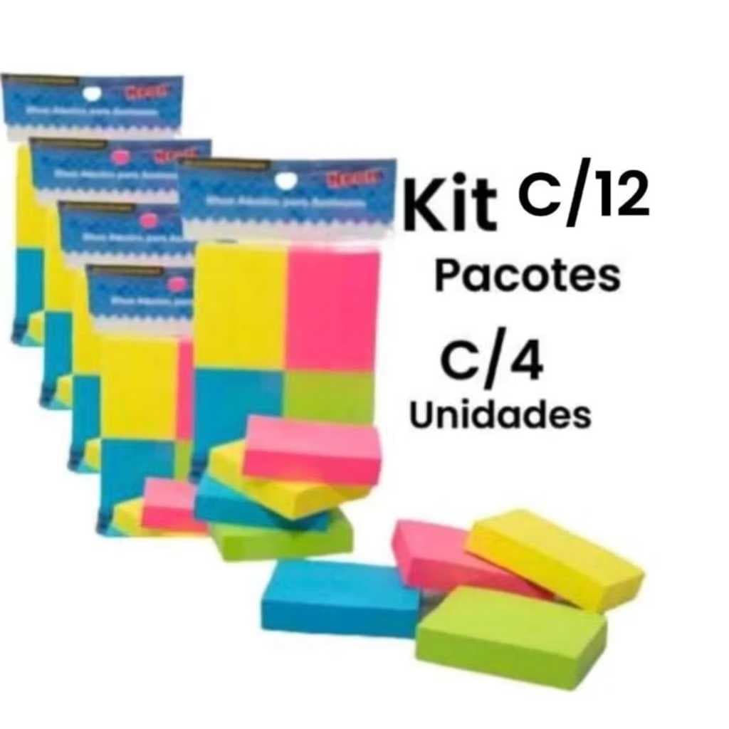 Kit 12 Bloco Adesivo Para Anotações 400 folhas 4 cores neon Masterprint