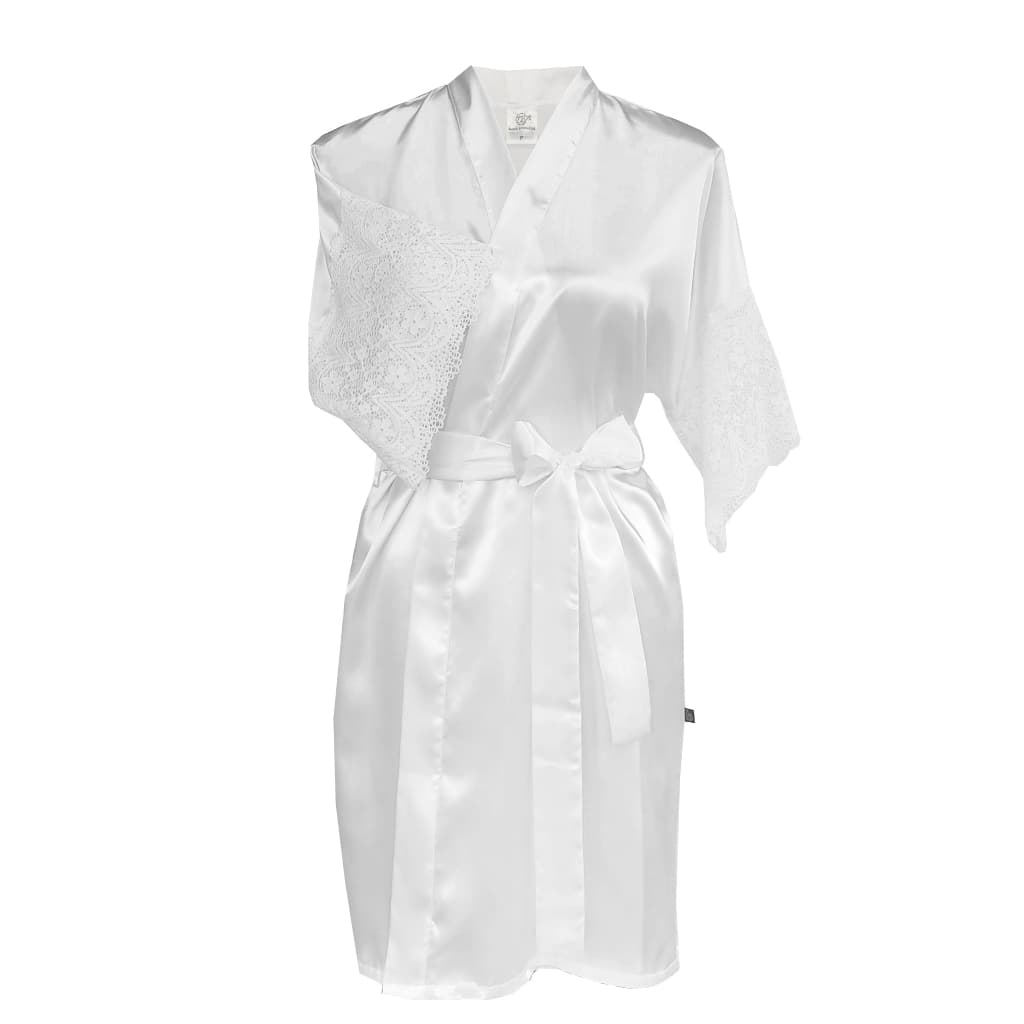 Robe Roupão de Cetim com manga curta com renda Noiva, Mãe da noiva, madrinha, casamento