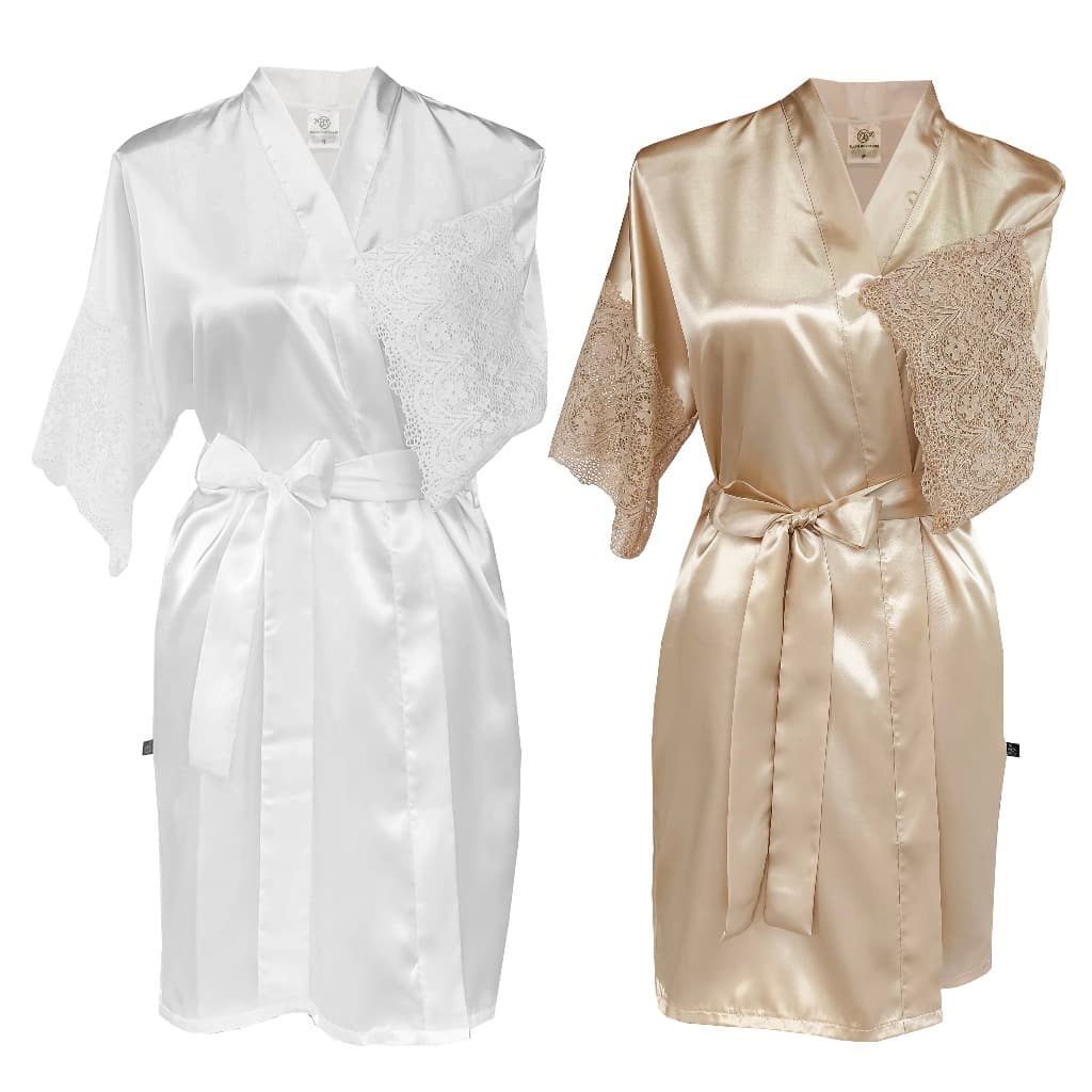 Kit com 2 Robes Roupão de Cetim com manga curta de renda noiva, mãe da noiva, madrinha