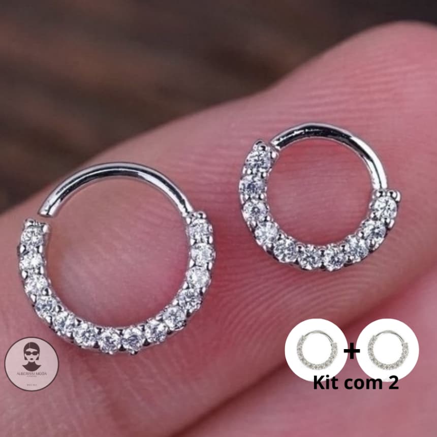 Kit 2 Piercing Septo Daith Helix Cravejado Strass 6mm ou 8mm