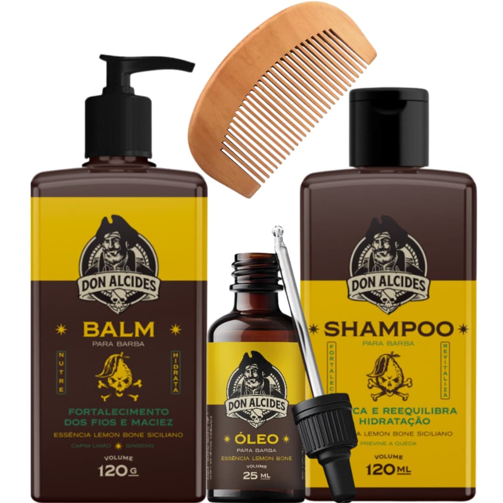 Kit Lemon Bone Balm Shampoo Óleo Pente 1/2 Lua Don Alcides