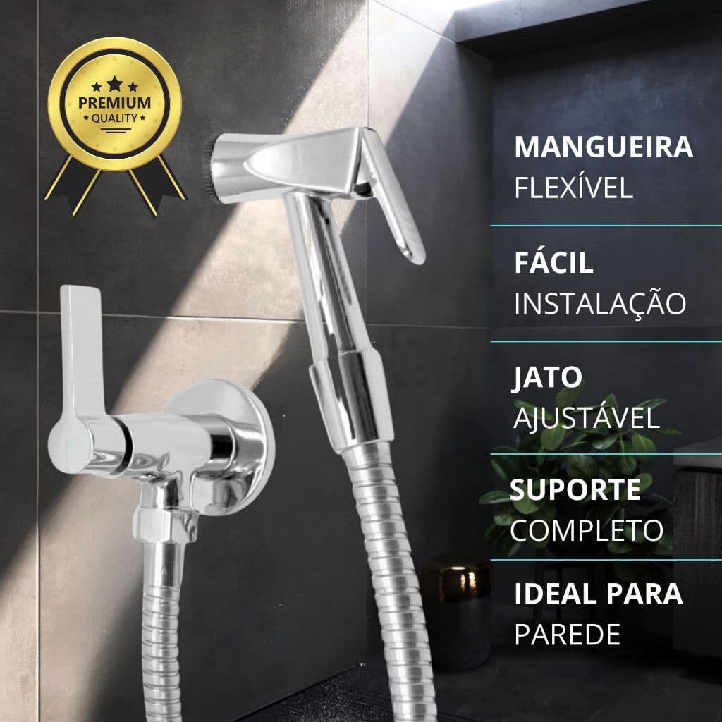 Ducha Higiênica Banheiro Completa Luxo Metal Cromado 1,20m Chuveirinho Privada
