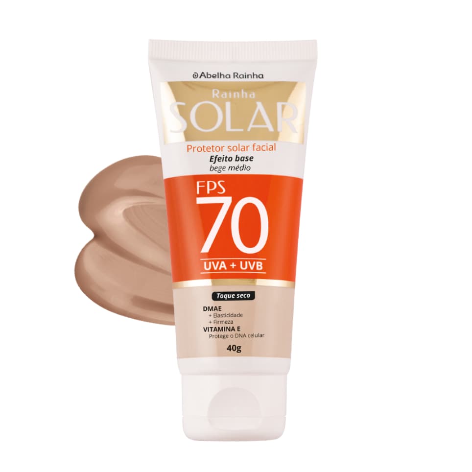 Protetor Solar Facial FPS 70 Base Bege Médio 40g Com DMAE