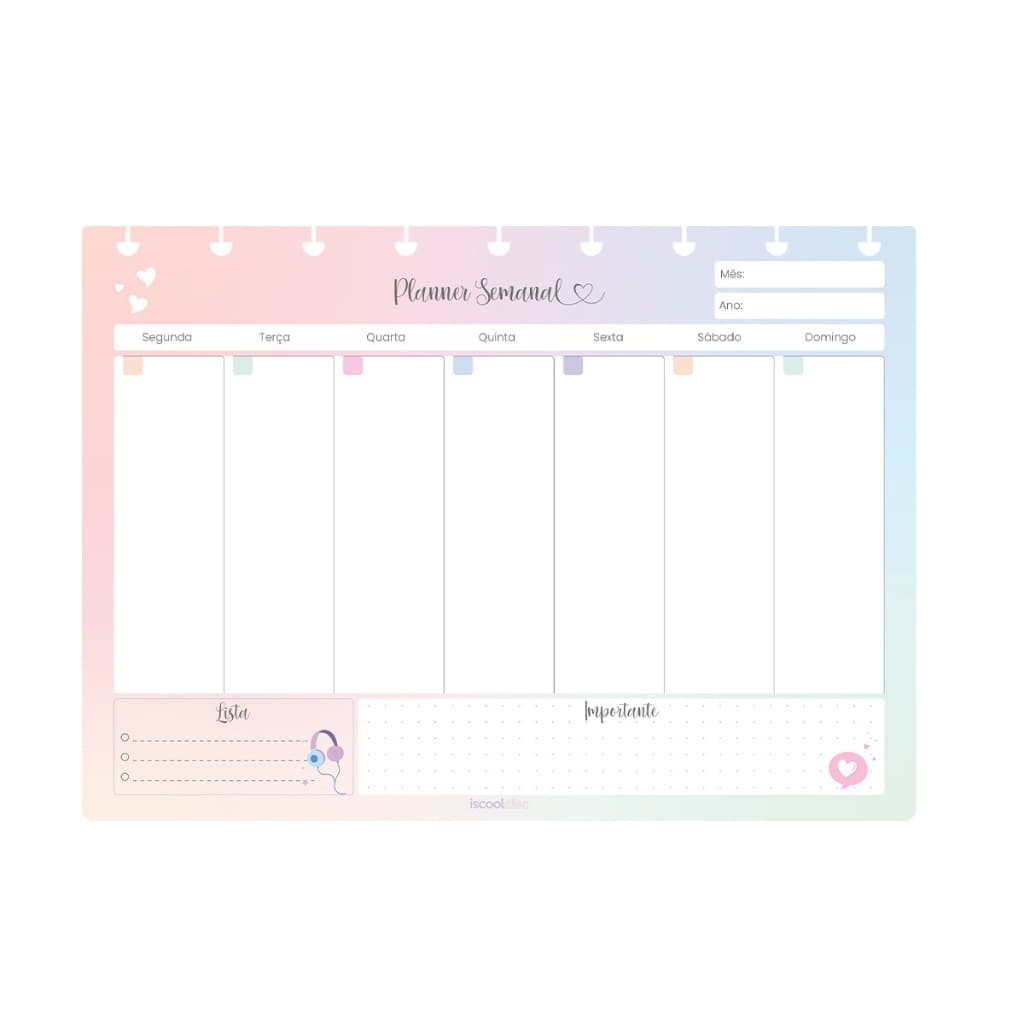 Refil Caderno De Disco Iscool Inteligente Planner Semanal Teen