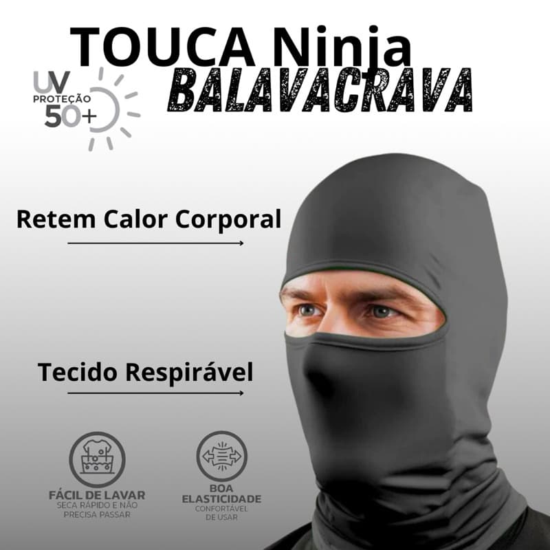 Touca Ninja Balaclava Toca UV+50 Proteção Solar Térmica Motoqueiro Motoboy touca preta