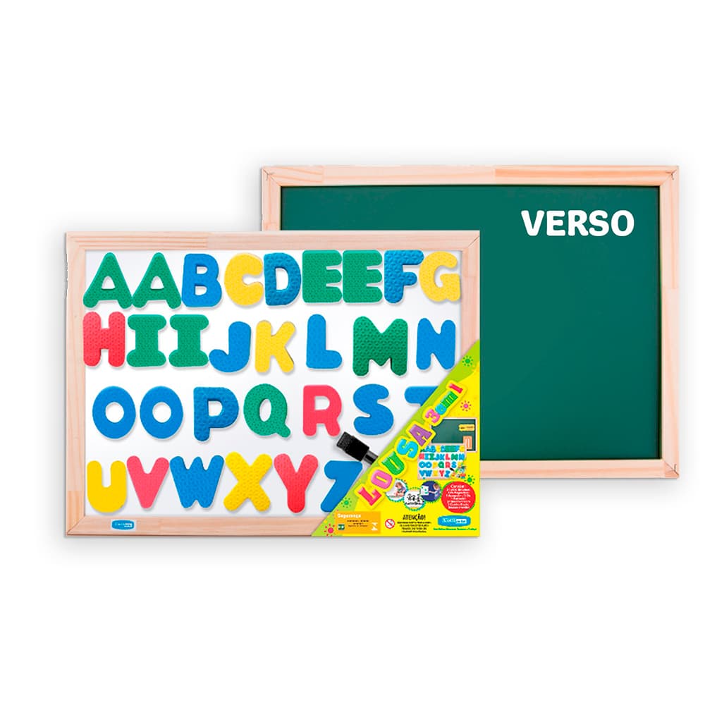 Lousa ABC  3 em 1 Infantil 30x40cm Alfabetização Dupla Face Magnética Giz e Caneta