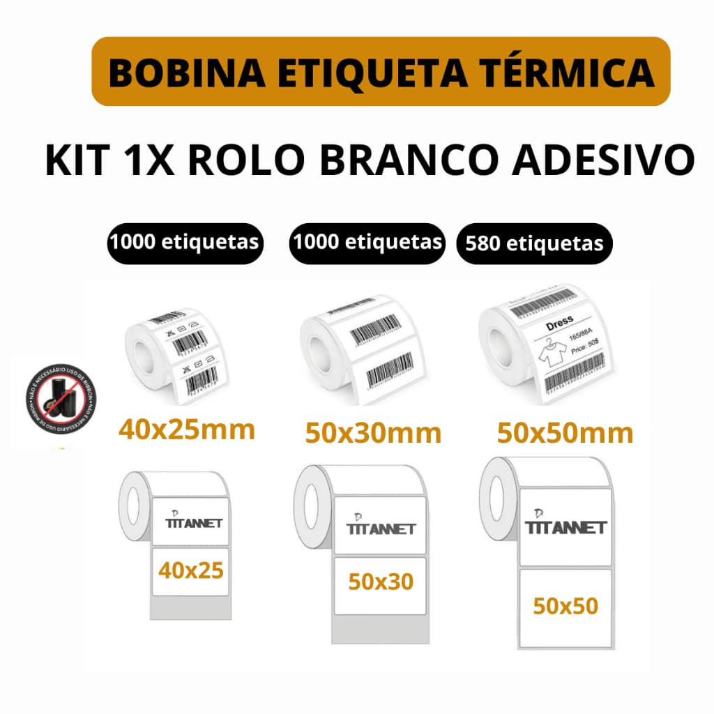 Bobina Etiqueta Térmica Adesiva 50x50mm 50x30mm 40x25mm 5x5cm 5x3cm 4x2,5cm (1 Coluna) Rolo