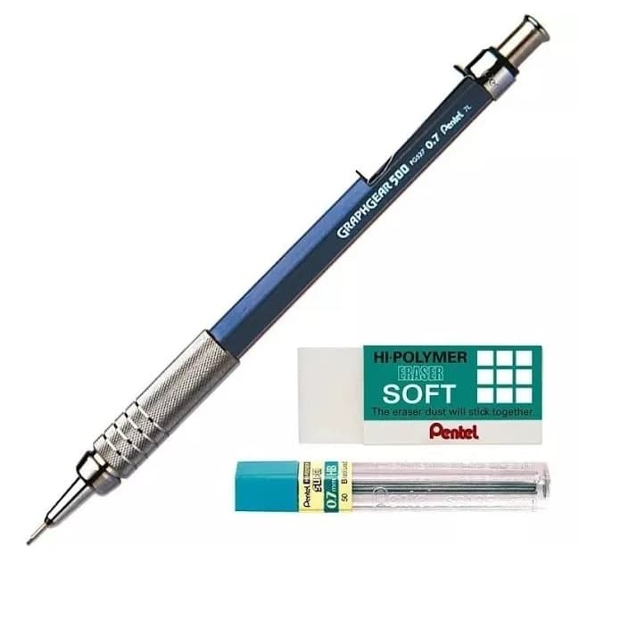 Kit Lapiseira Pentel Graphgear 500 0,7mm Grafite Borracha