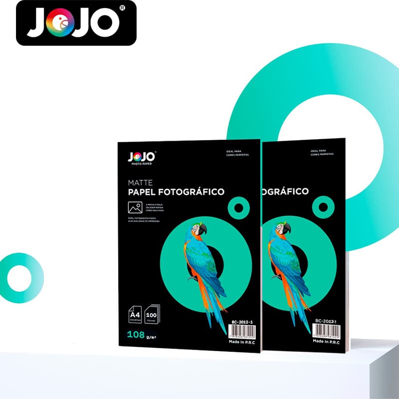 Papel fotográfico MATTE (Fosco) 108g/m² A4 100 FOLHAS  p/ impressoras à jato JOJO PHOTO PAPER