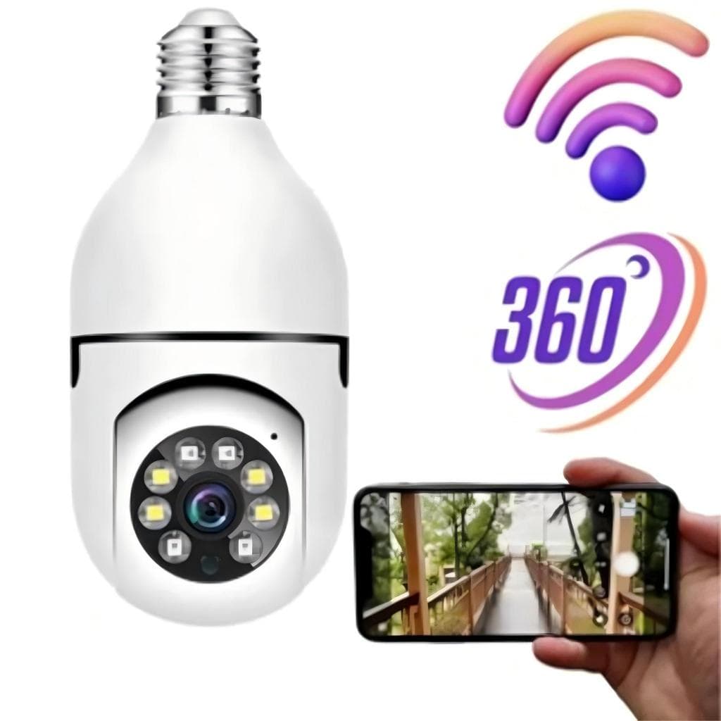 Câmera wifi ip sem fio giratória 360 com encaixe lampada bocal rosca ptz full HD visão noturna segurança