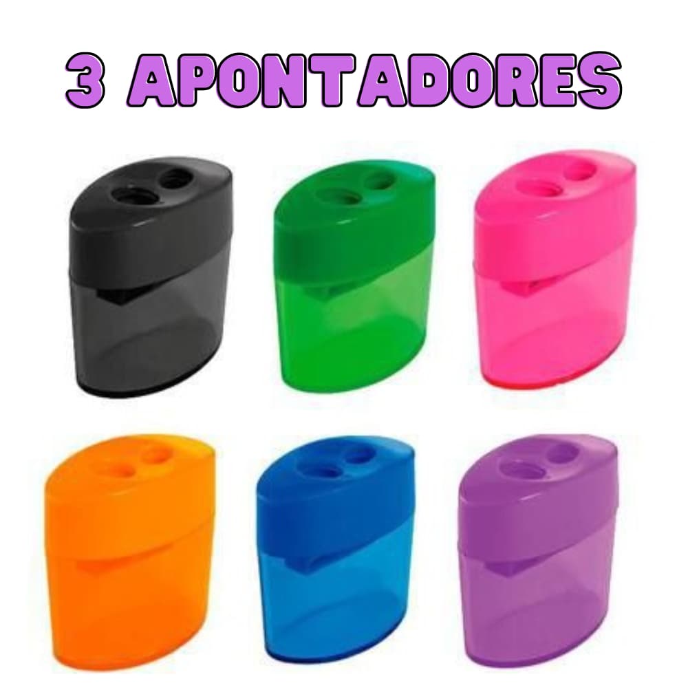 Apontador Oval com Depósito Duplo Leo & Leo Cores -3 Unidades