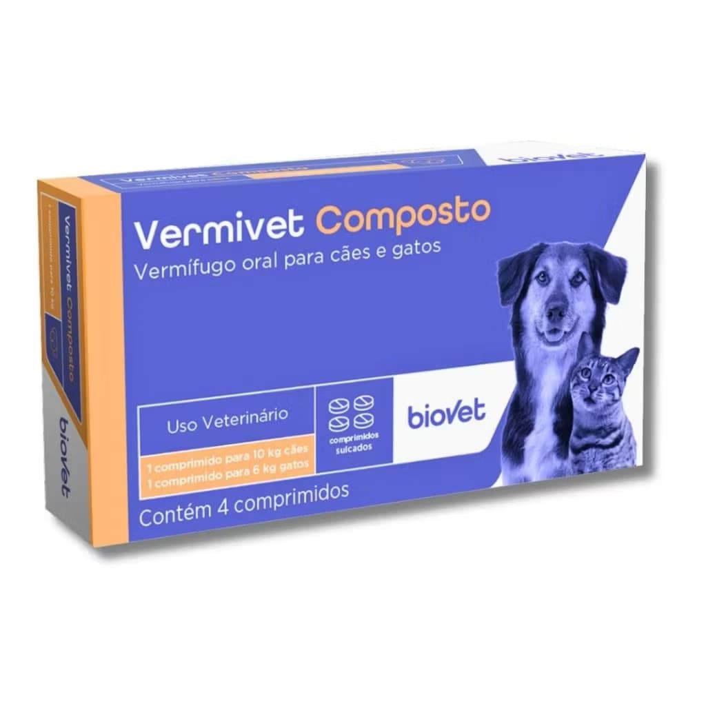Remédio Vermífugo Vermivet Composto Oral para Cães e Gatos 4 Comprimidos