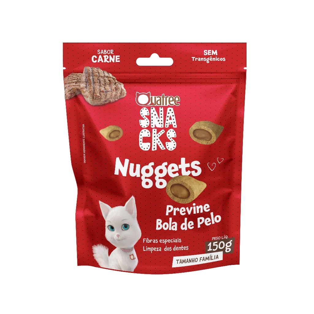 Petisco Snack Quatree Gatos Nuggets Carne Bola de Pelo 150 gr