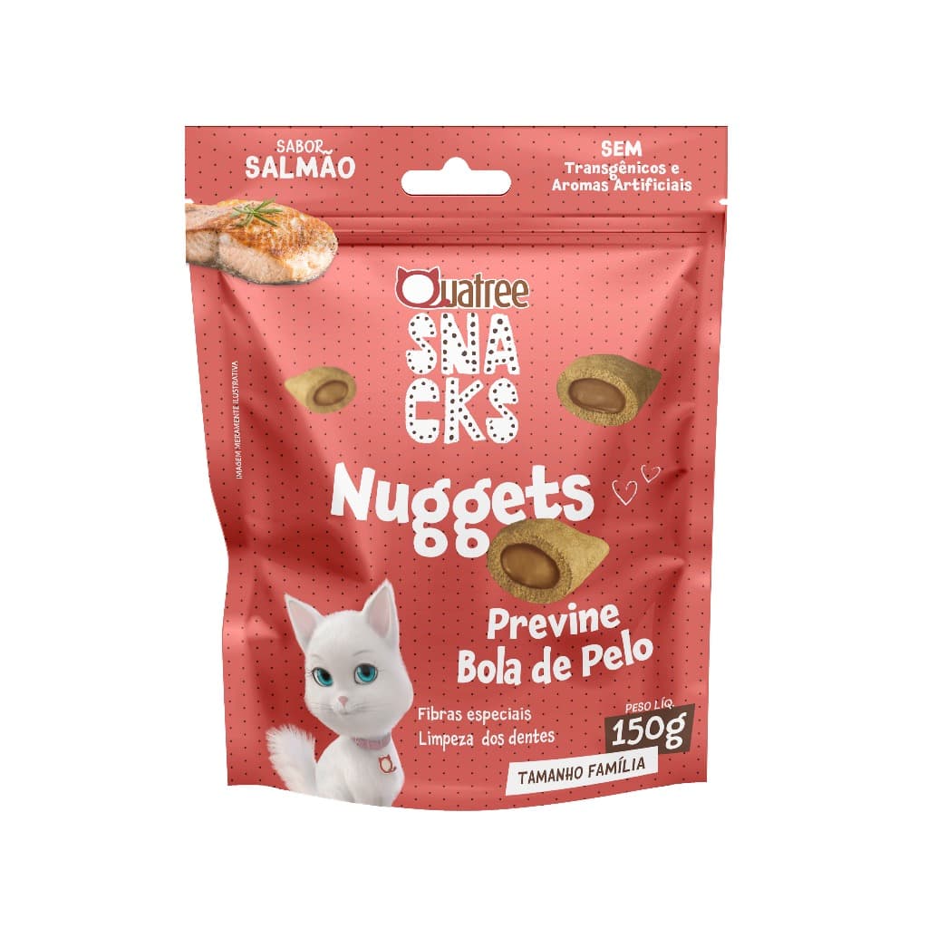 Petisco Snack Quatree Gatos Nuggets Salmão Bola de Pelo 150 gr
