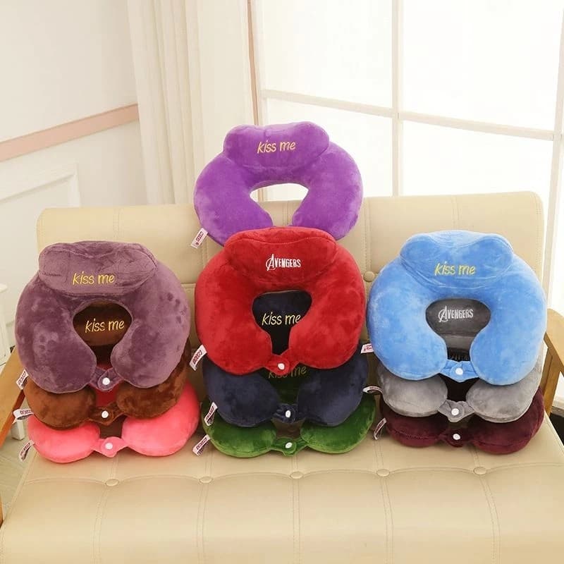 Almofada Pescoço Viagem Lisa Botão Suede Toque Macio - Corcunda de Camelo