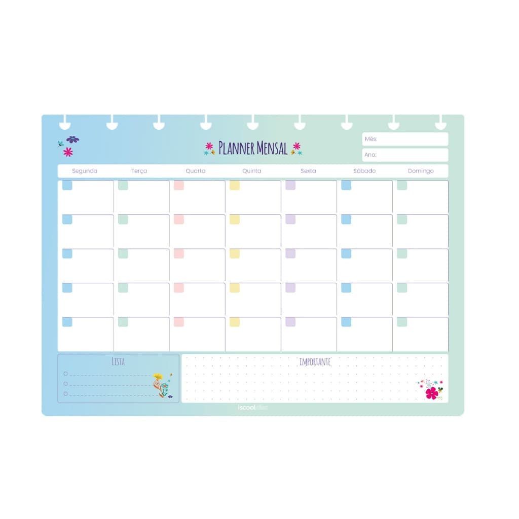 Refil Caderno De Disco Iscool Inteligente Planner Mensal Flower