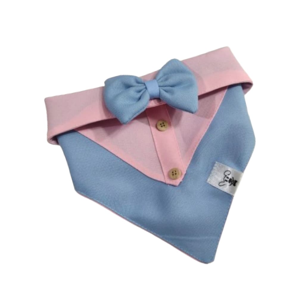 Bandana para Pet Animaliê CHÁ REVELAÇÃO AZUL E ROSA Dupla Face com Botão de Pressão