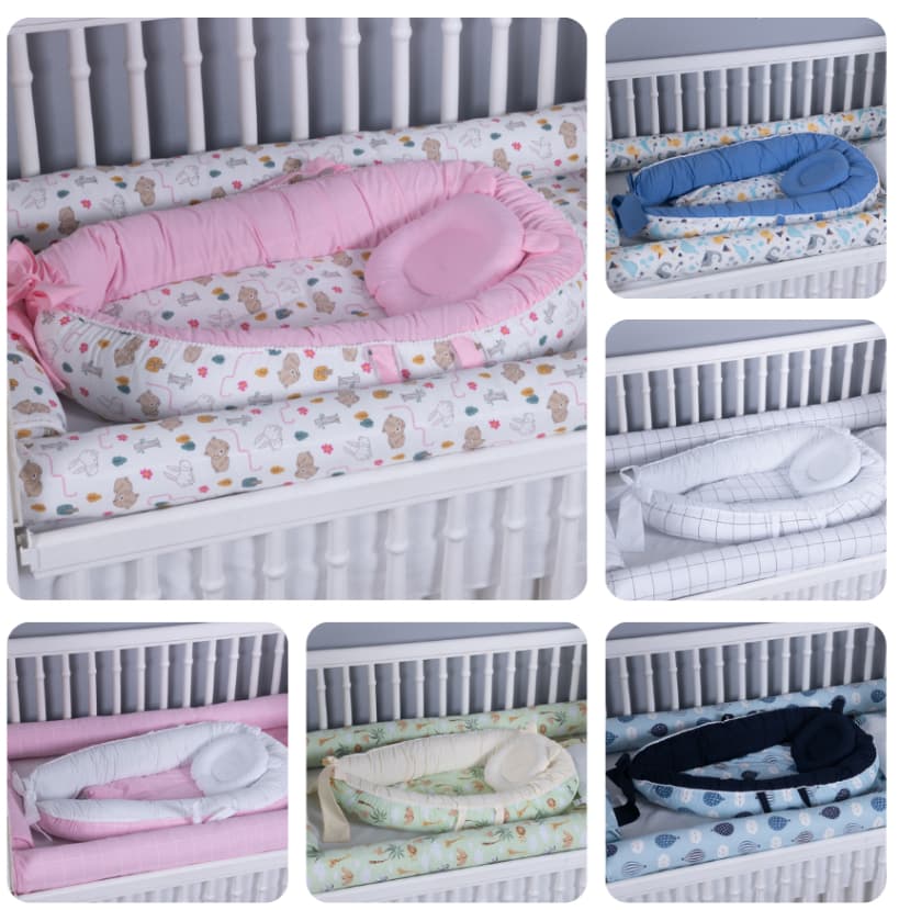 Capa de Ninho Redutor de Berço Pompom 100% Algodão Com Ziper