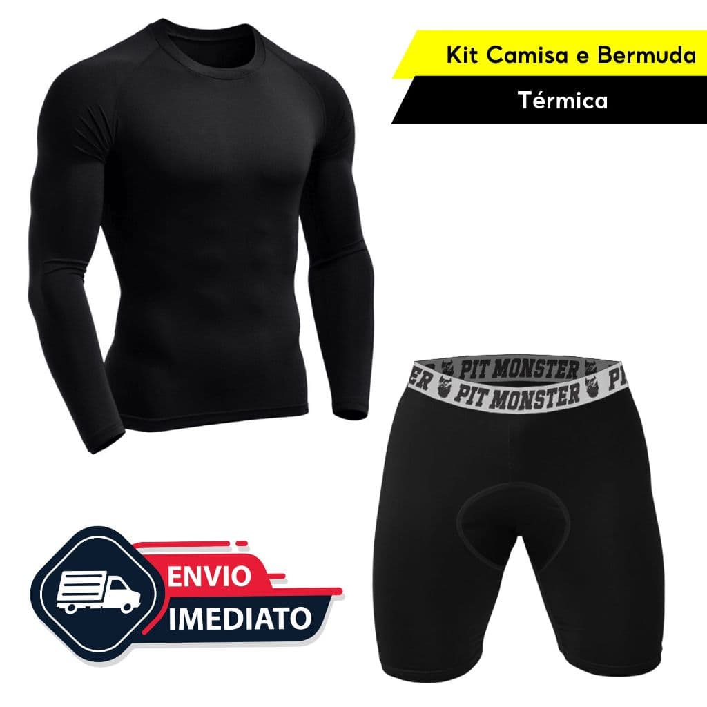 Conjunto Camisa e Bermuda térmica masculina segunda pele proteção UV Fitness Esportiva Academia