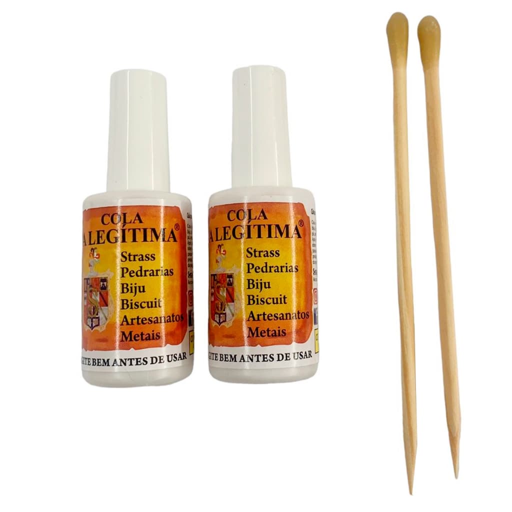 Kit 2 Cola Legítima Strass Pedrarias Metais 20ml + 2 Palito