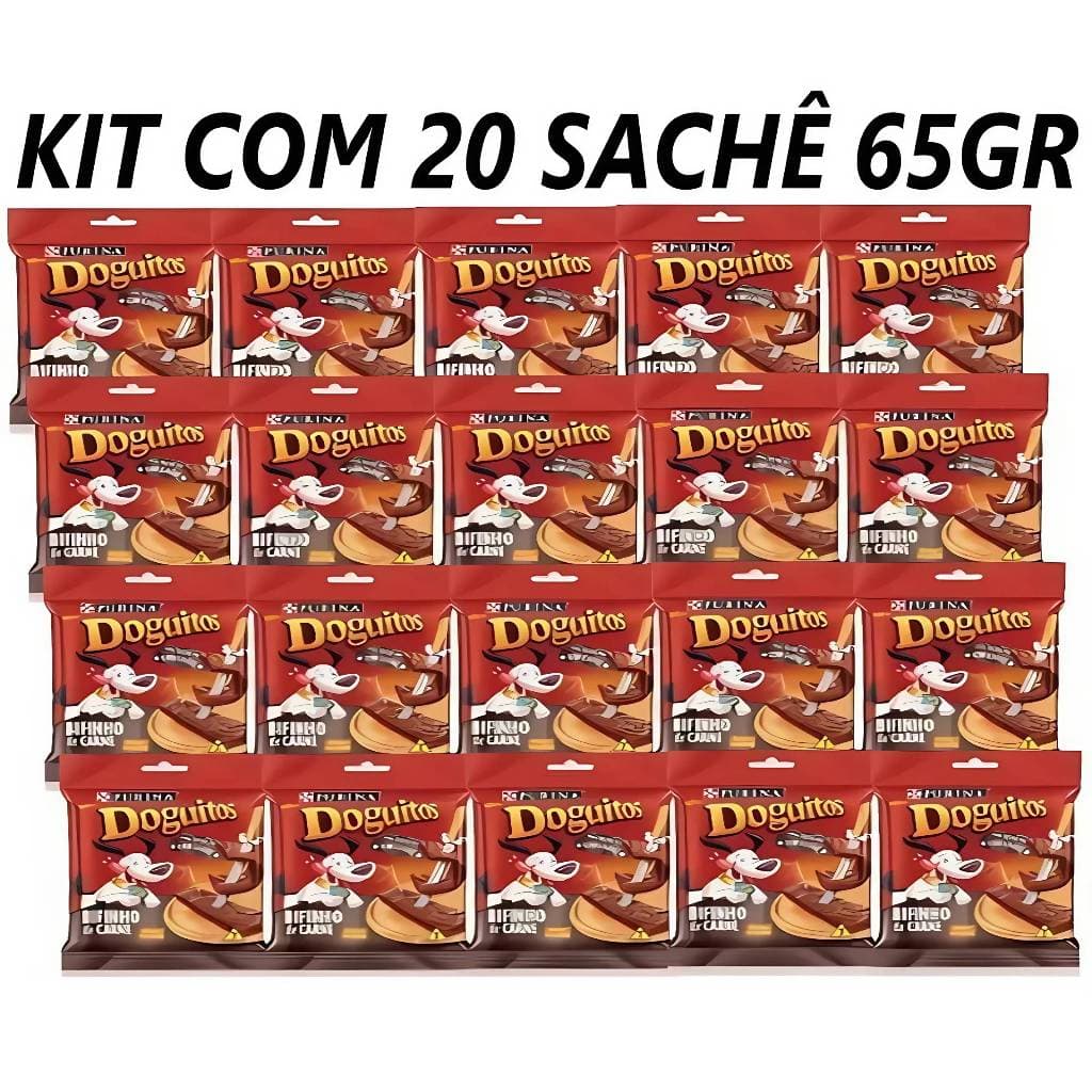 Doguitos Bifinho De Carne p/ Caes Cachorros Kit 20 Saches de 65gr Caixa Lacrada