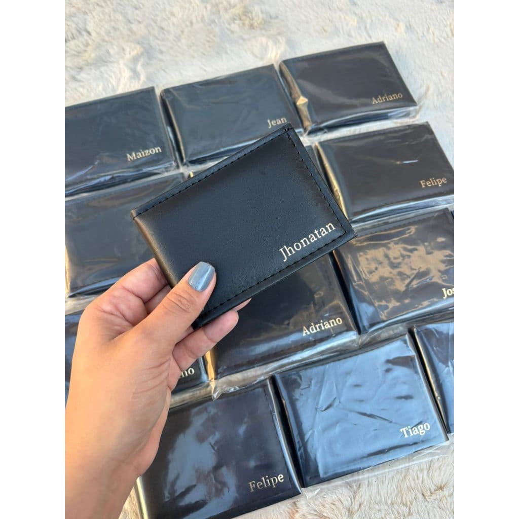 Carteira Masculina Slim Porta Cartão Personalizada Com Nome Em Couro Sintetico