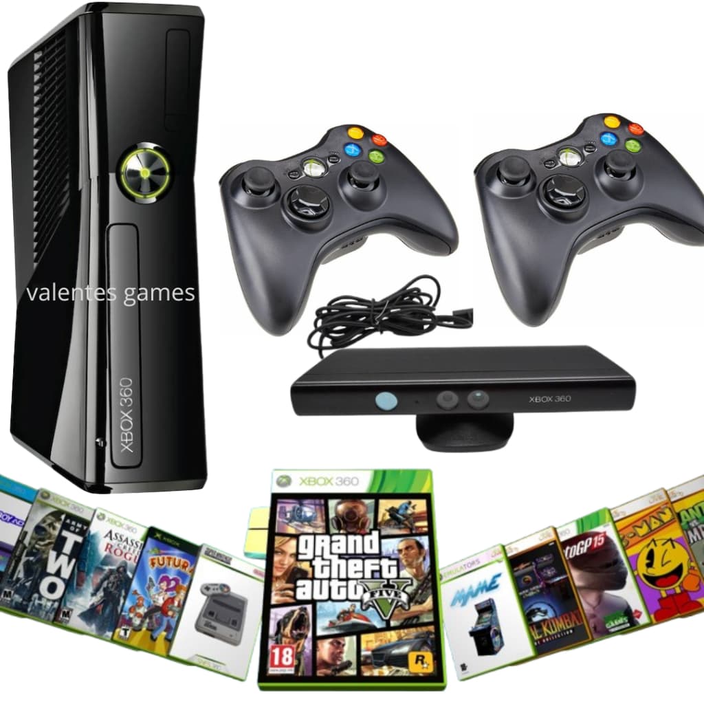 Xbox 360 Slim 500gb + 2 Controles Sem Fio + 200 Jogos Diversão Completa Garantida!