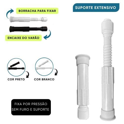 Suporte Extensível Ajustável para Varão de Cortina de Box Banheiro Branco/Preto