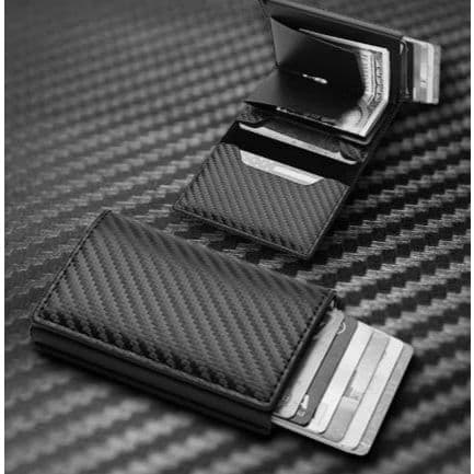 Carteiras Fibra De Carbono Porta-Cartões Masculina Marca Preta Mágica Tripla De Couro