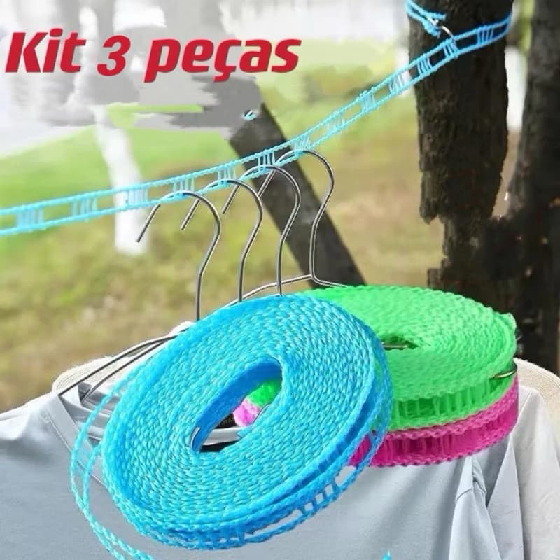 Kit 3 peças 5m Varal Retrátil Portátil Antiderrapante À Prova De Vento / Não Escorrega / Corda Para Pendurar / Varal