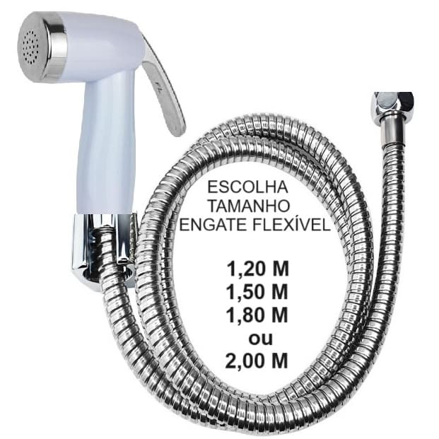 Ducha Higienica Gatilho ABS TOP BRANCO e Engate Mangueira Flexivel em Inox ESCOLHA TAMANHO