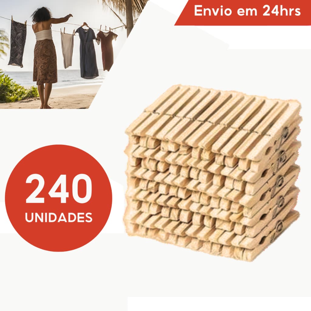 Kit Com 240 Unidades de Pregador, Prendedor de Roupa Gigante, Madeira, Pregador De Roupas