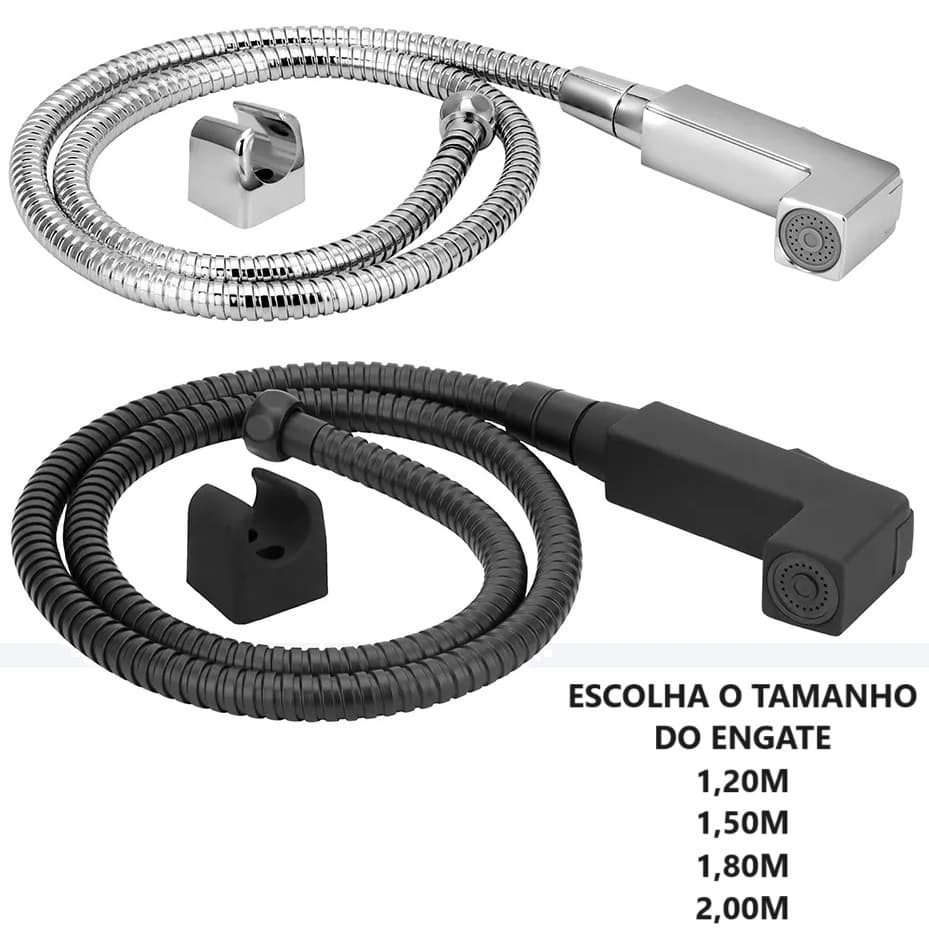 Ducha Higiênica com Engate Mangueira Flexível e Gatilho ABS Quadrado ( Escolha Cor e Tamanho )