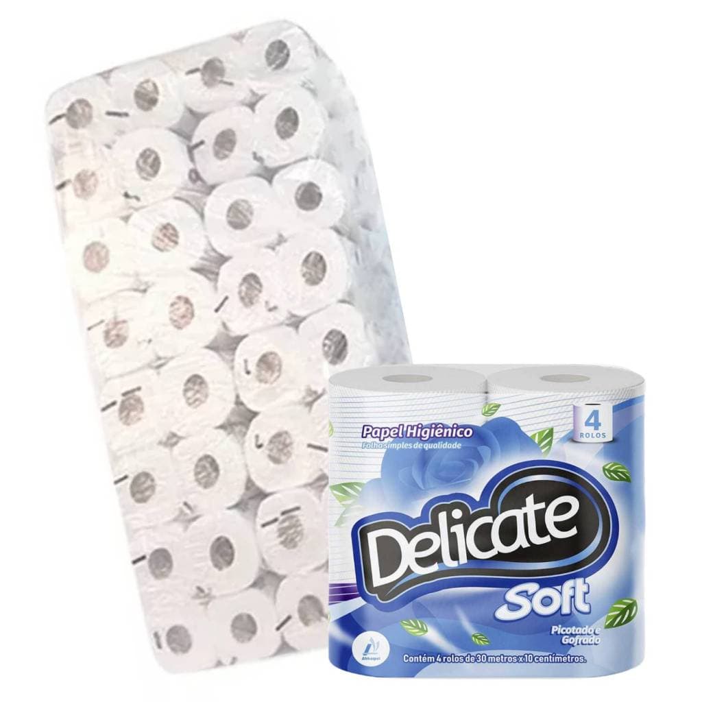 Papel Higiênico Delicate Soft Rolos com 30 metros Picotado e Gorfado - 64 Rolos preço atacado