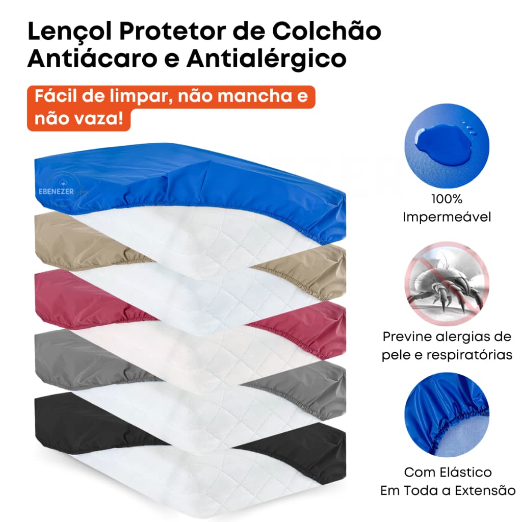 Capa Para Colchão Impermeável Lençol Hospitalar Protetor Cama Solteiro, Casal, Queen, Berço Antixixi