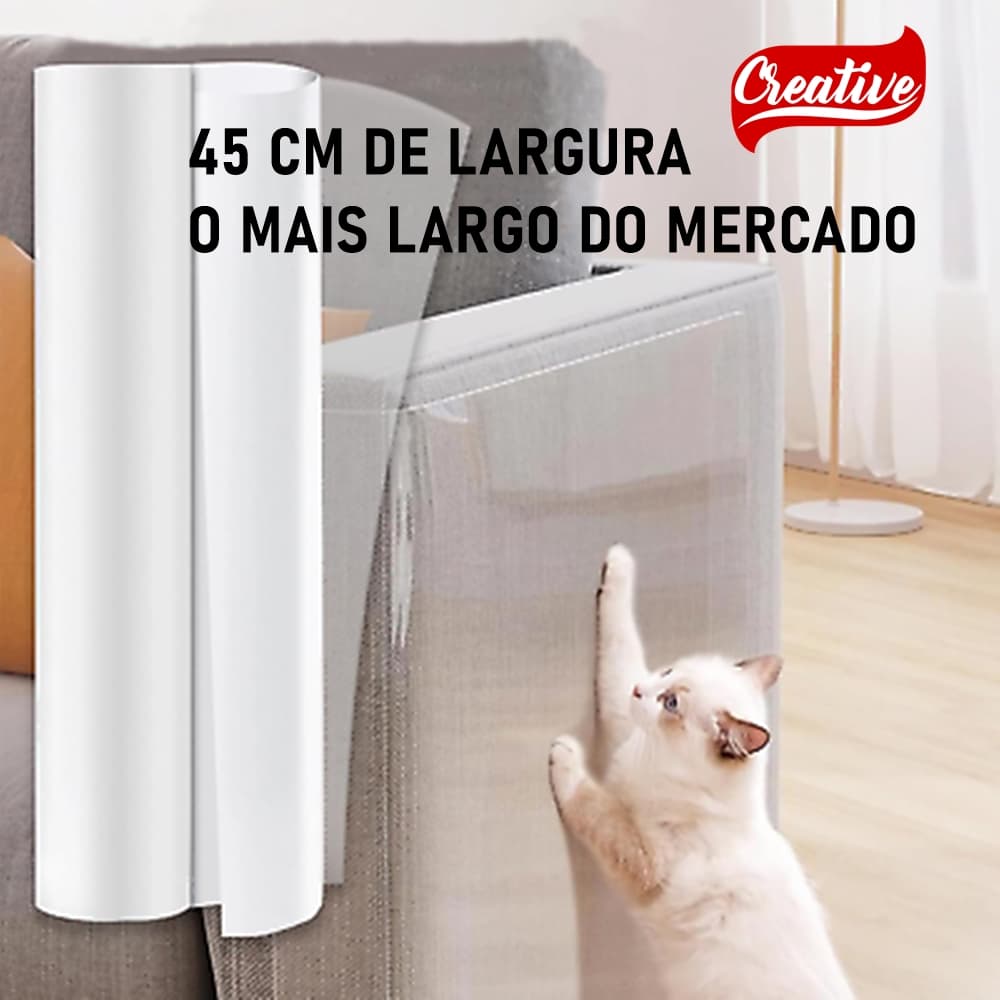 Sofá Protetor Gato Anti Arranhões Adesivo Proteção 45 Cm x 5 Metros Transparente Cristal