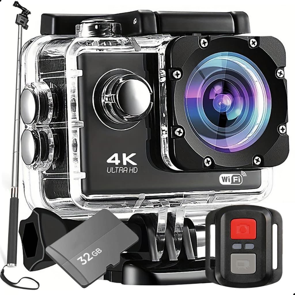 Kit Câmera De Ação M10 4K Full HD Sport Moto Capacete Bike Carro Surf Skate + 32gb + Bastão
