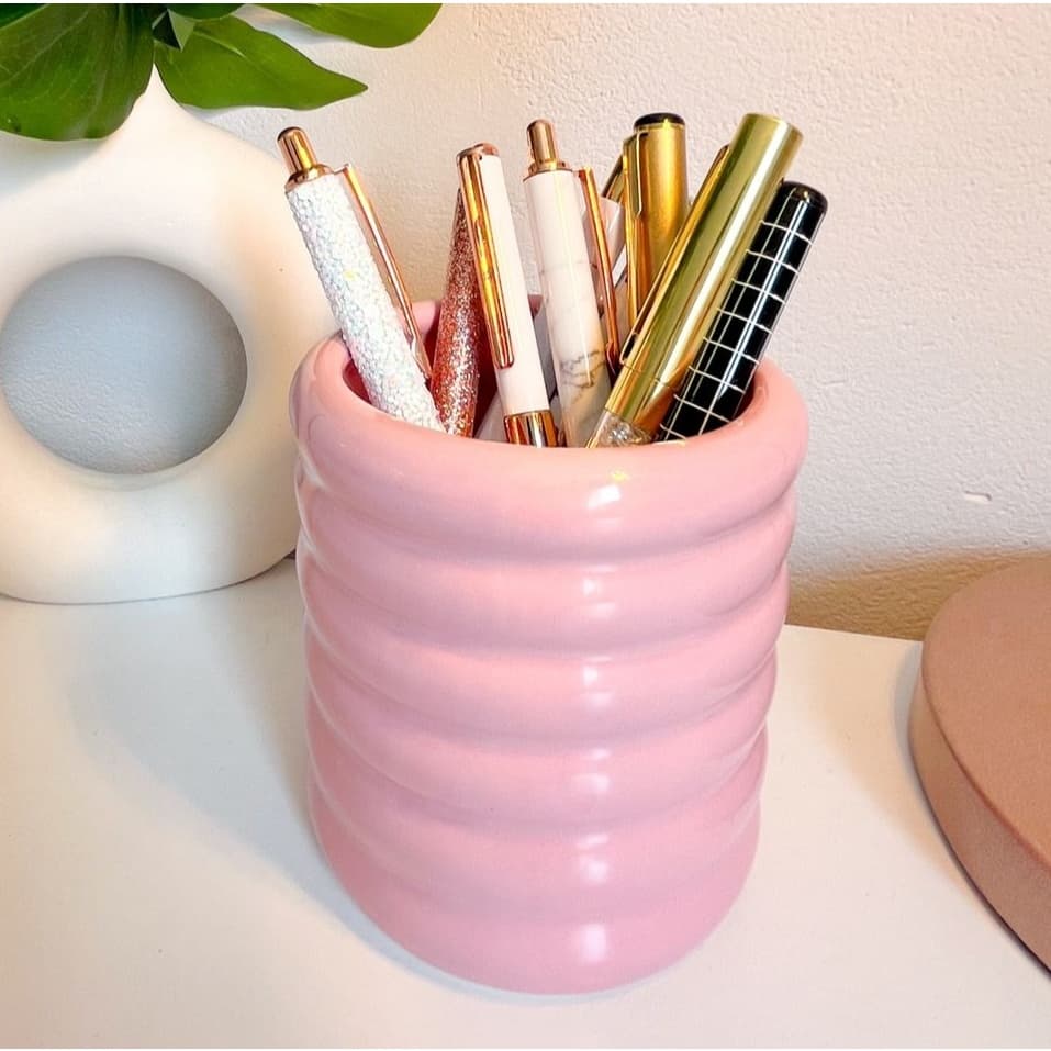 Porta Canetas Porcelana Rosa e Cores