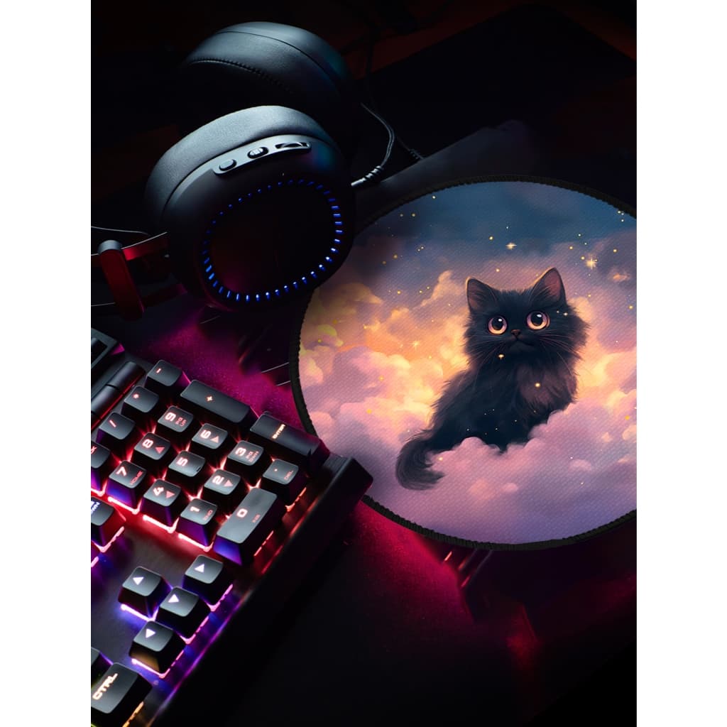 Mouse Pad Gamer Ergonômico Redondo 20x20cm p/ Destktop Borda Costurada Estampas Meninas Gatinhos