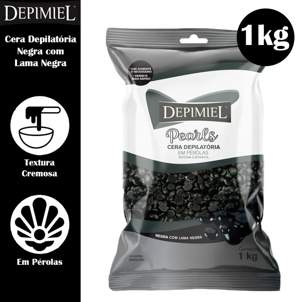 Cera Depimiel Depilatória em Pérolas Negra 1kg  Depimiel Cera creme para Depilação  Lama Negra Espanhol 1kg