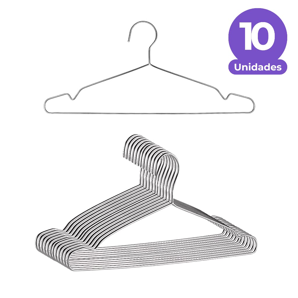 Kit 10 Cabides Tintureiro de Metal Cromado Adulto - 40cm