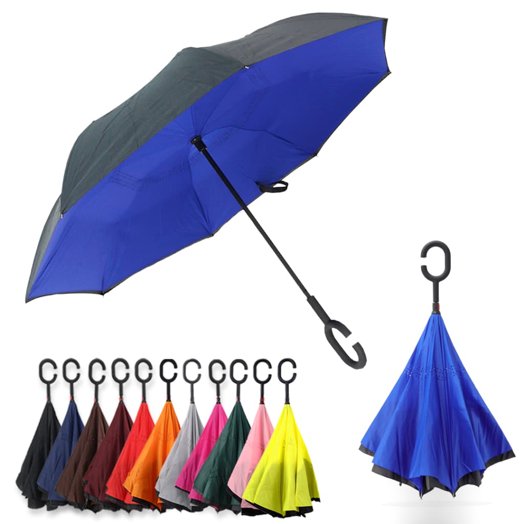 Guarda Chuva Invertido Tecido Duplo Impermeável Reforçado Contra Vento Hastes de Fibra de Vidro Guarda-Chuva Para Carro