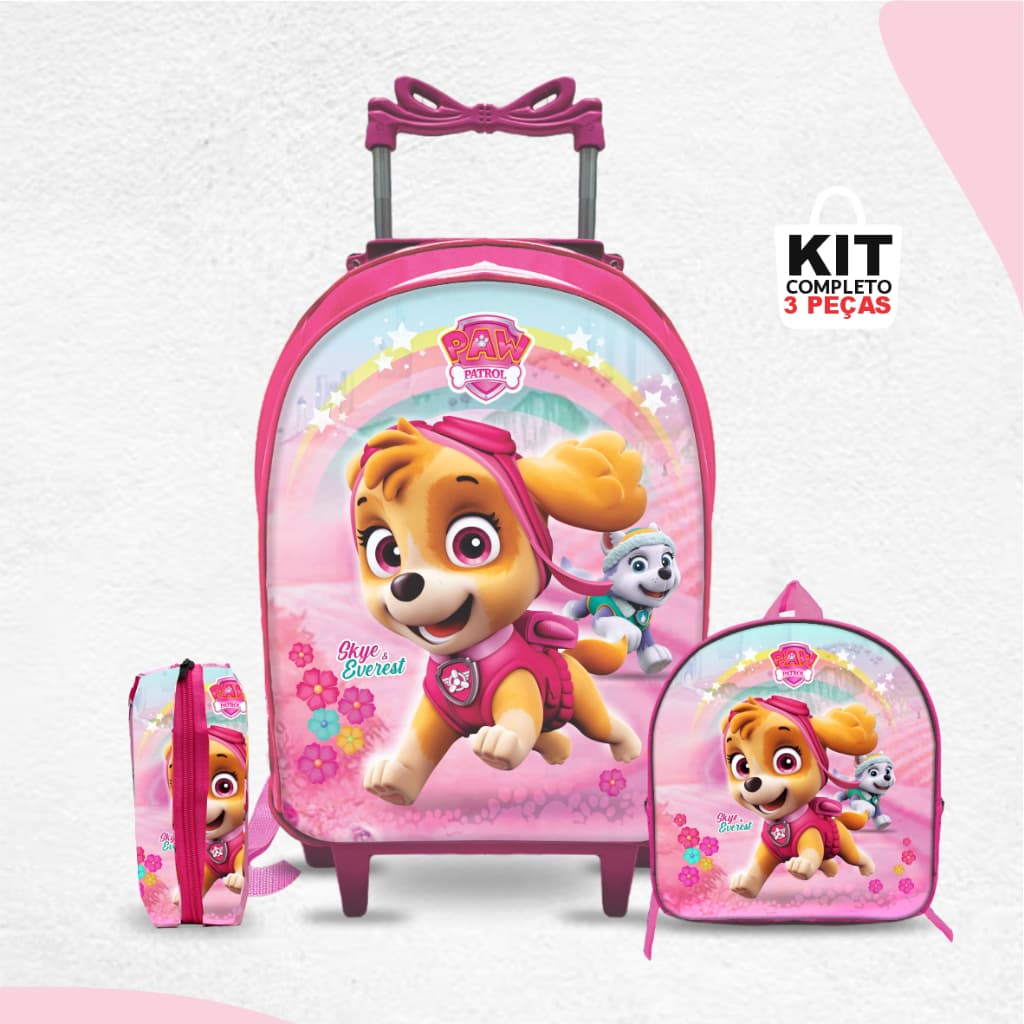 Kit Mochila escolar Patrulha Skye com Lancheira e Estojo - Rodinha - Menina - Feminino