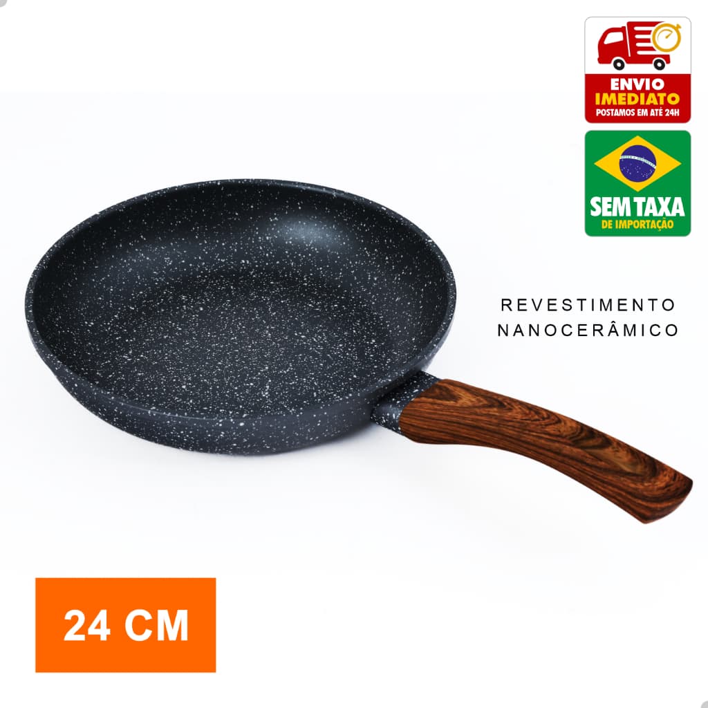 Frigideira Antiaderente Revestimento Nanocerâmico Granito Vermelho Azul Fogão Indução Gás 20cm 24cm