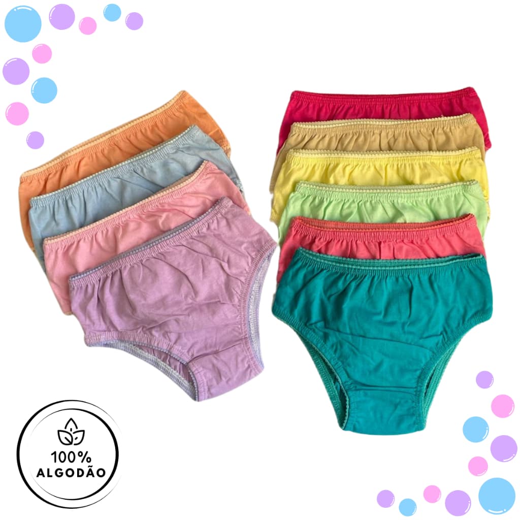 Calcinha 100% Algodão Infantil Menina Kit 5-10 Calcinha Feminina Algodão Antialérgica
