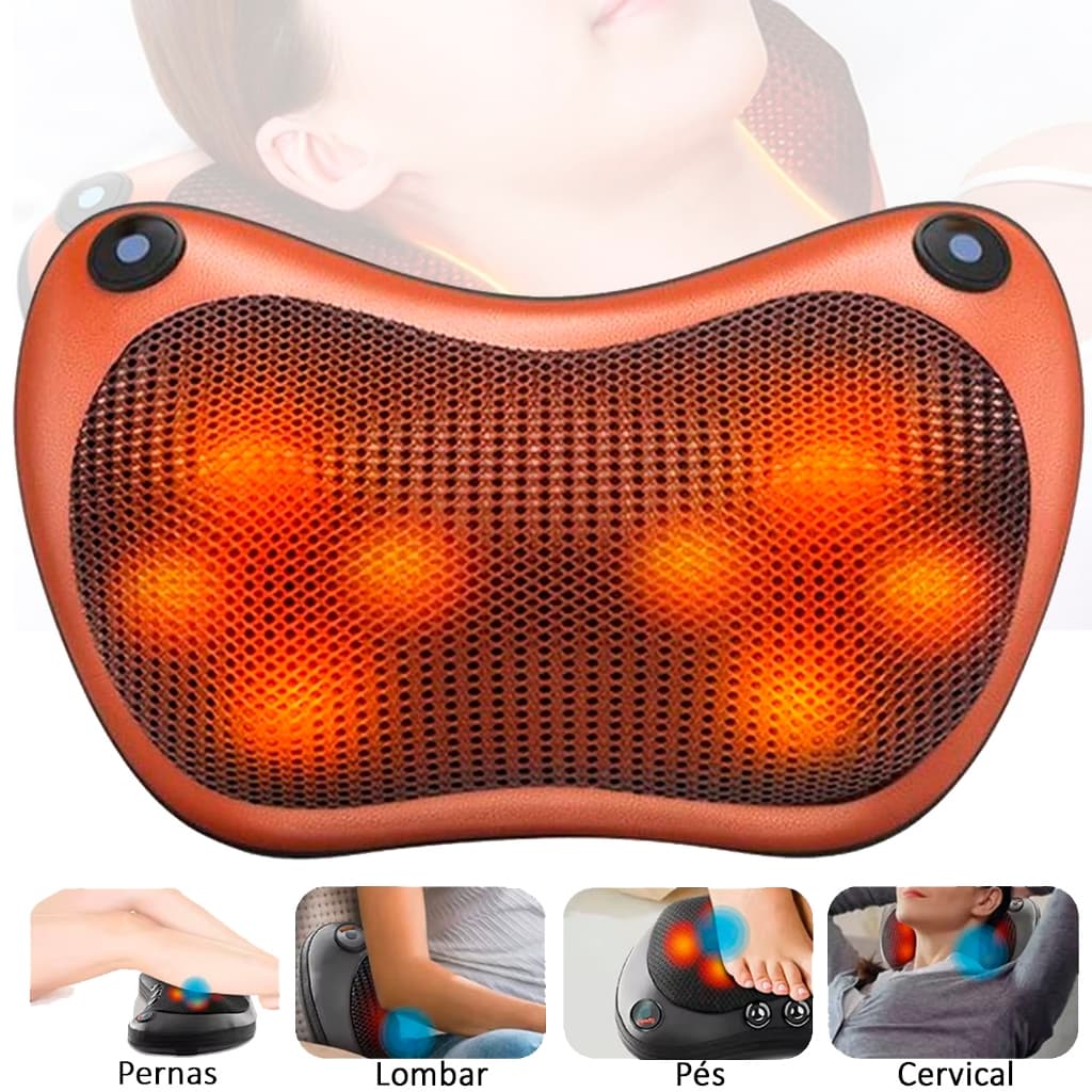 Almofada Massageadora Relaxante Movimentos de Massagem Shiatsu com Infravermelho Bivolt Carro/Casa