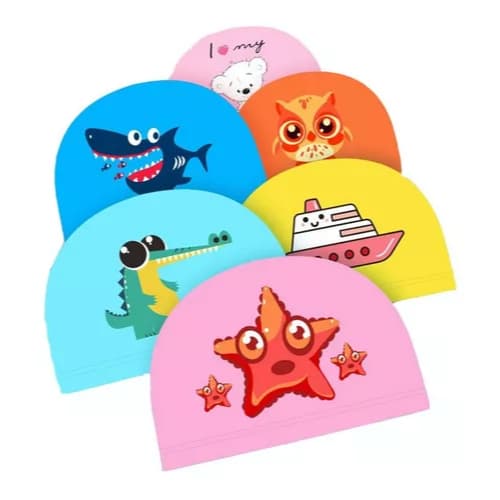 Kit 2 Toucas de Natação Infantil de Tecido  Personagens Kids Piscina