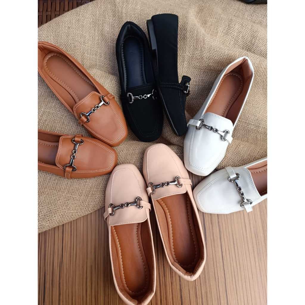 Mocassim Quadrado Confort Sapatilha Feminina nude preto