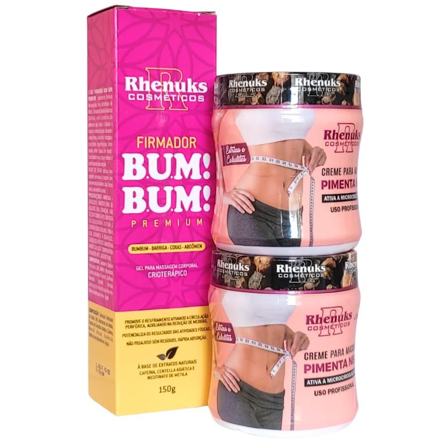 Kit Gel Firmador De Bumbum, Coxas E Abdômen 150g + Gel Redutor De Medidas Pimenta Negra 200g